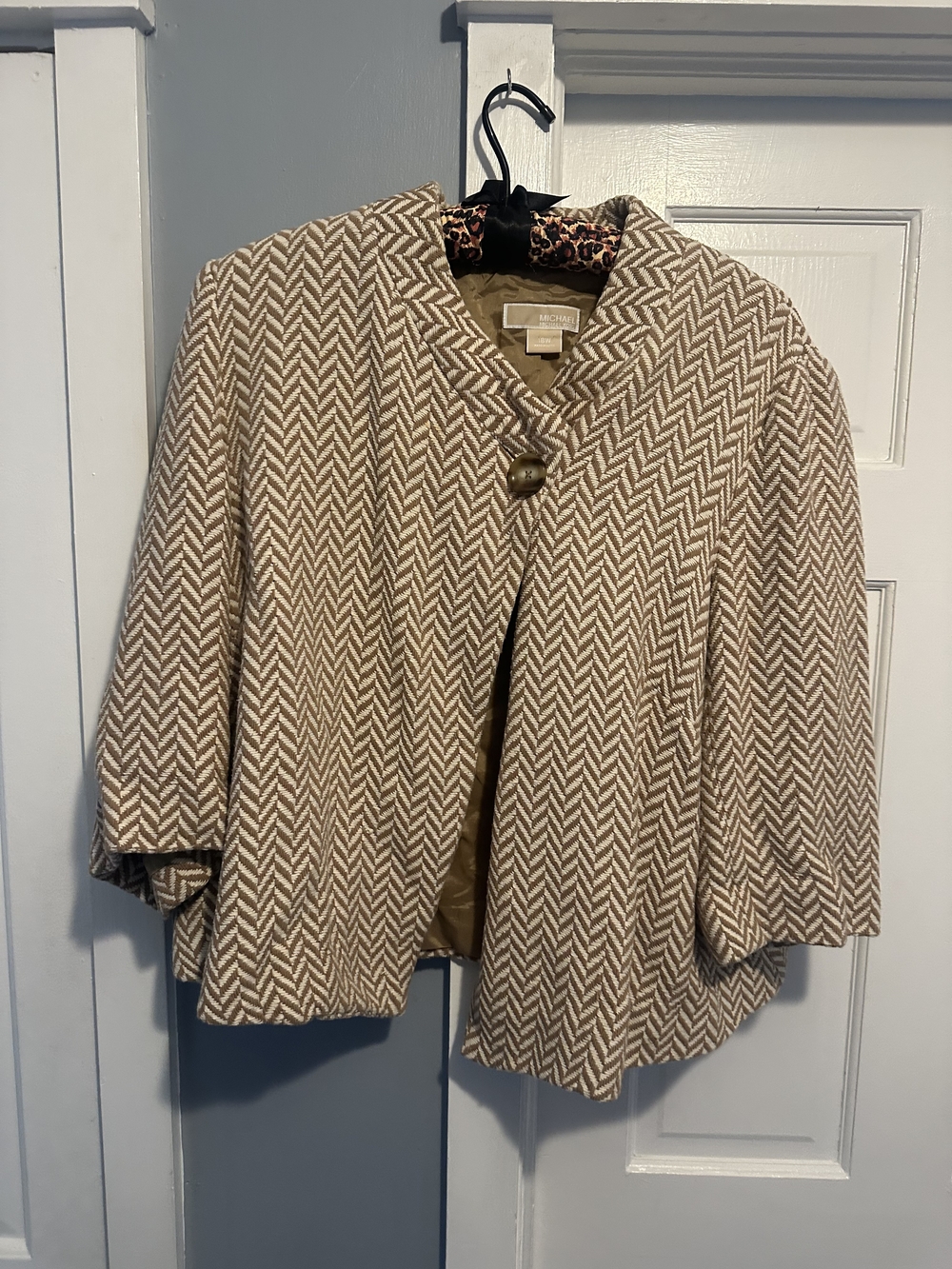 Michael Kors Tan and Cream Herringbone Cape Coat 18W